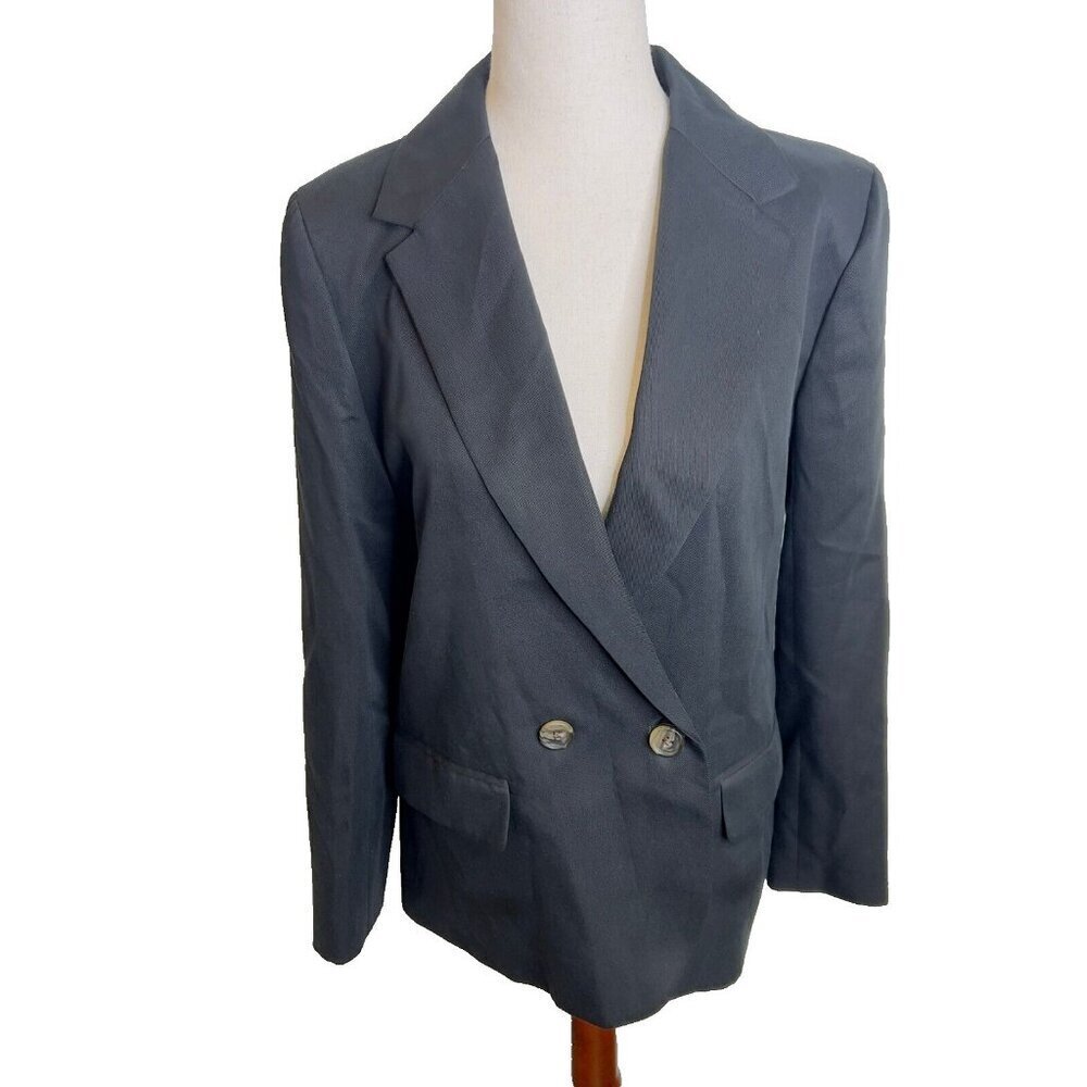 J.Crew Womens $218 Drapey twill double-breasted blazer Black Size 2 CB316